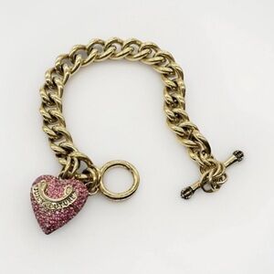 Vintage Juicy Couture  Gold-Tone Charm Bracelet Puffy Heart/Letter J Y2K  7.5"L